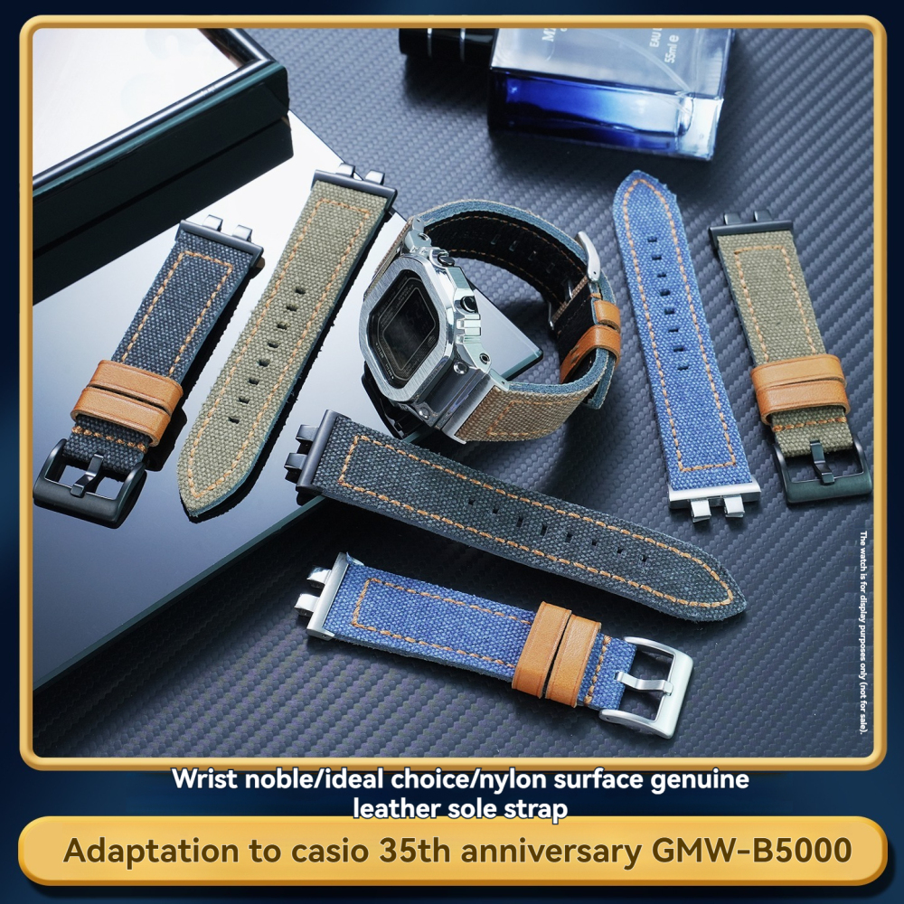 Nylon & Leather Watch Band with Metal Adapter Kit for Casio GMW-B5000