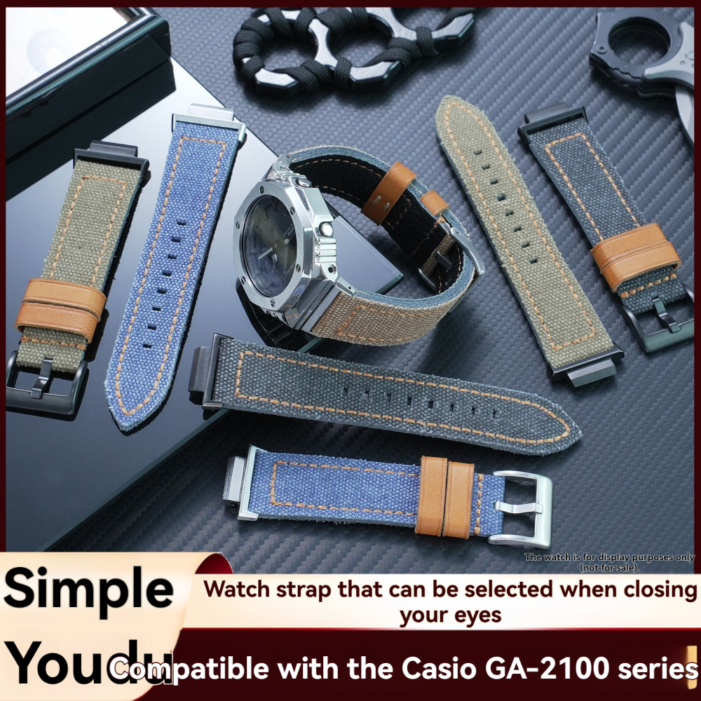 Nylon & Leather Hybrid Watch Band for Casio GA-2100 / GA-2110 / GBM-2100