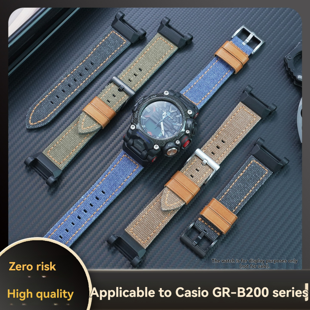 Compatible Nylon & Leather Watch Band for Casio GR-B200