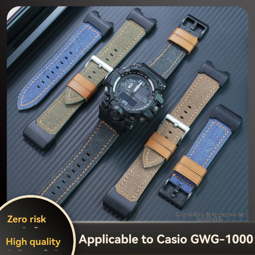 Nylon & Leather Hybrid Watch Band with Metal Adapter Kit for Casio GWG-1000 Mudmaster