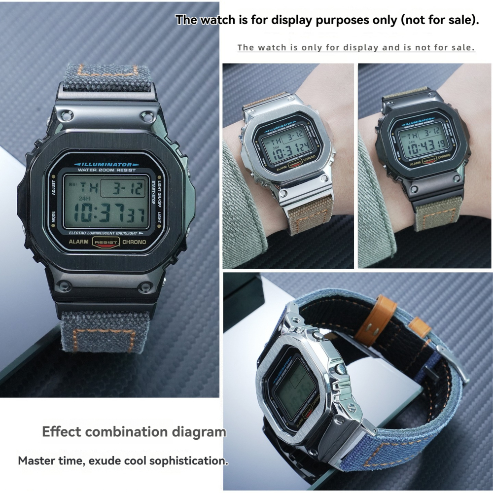 16mm Nylon & Leather Watch Band for Casio DW-5600 / GW-M5610 / GW-B5600