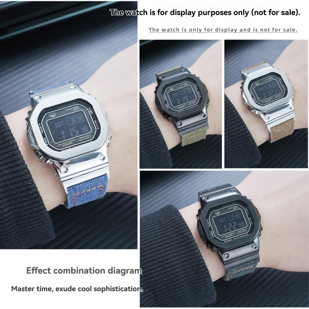 Nylon & Leather Watch Band with Metal Adapter Kit for Casio GMW-B5000