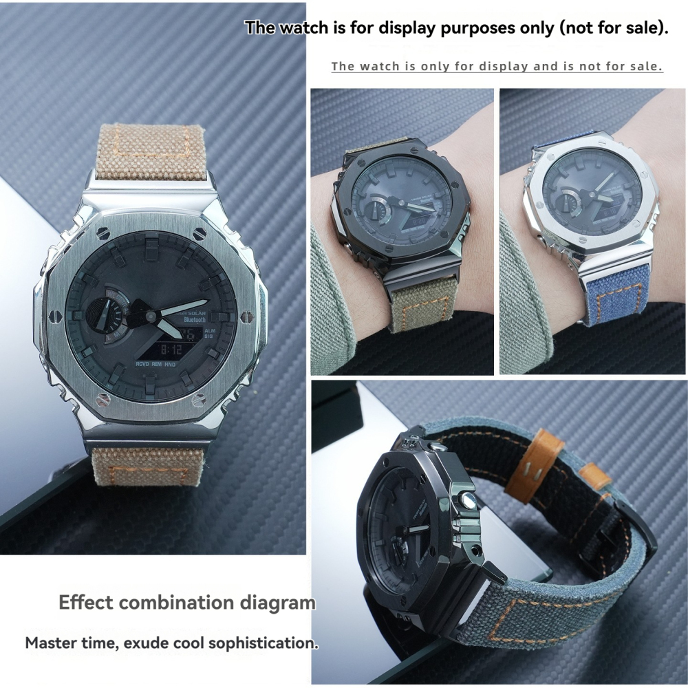 Nylon & Leather Hybrid Watch Band for Casio GA-2100 / GA-2110 / GBM-2100