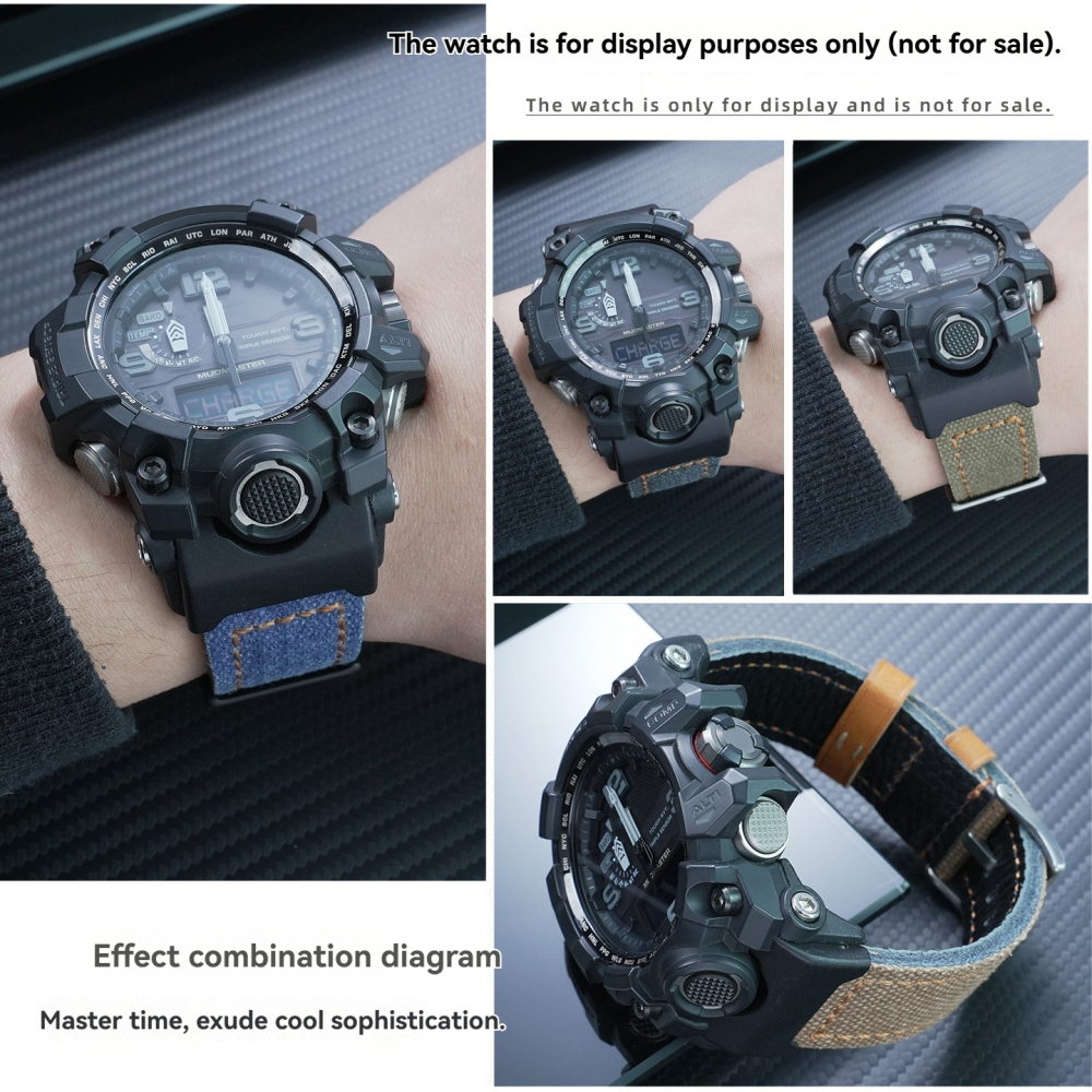 Nylon & Leather Hybrid Watch Band with Metal Adapter Kit for Casio GWG-1000 Mudmaster