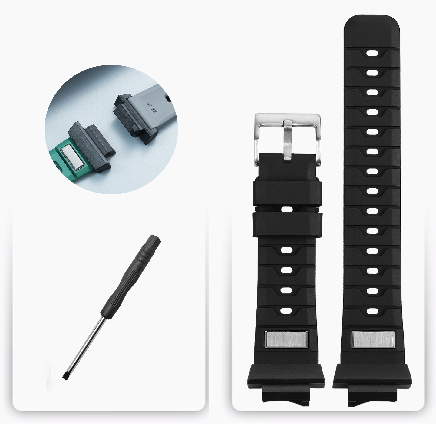 FKM Rubber Dive Strap with Metal Adapter Kit for Casio GWF-1000 Frogman 5th Gen
