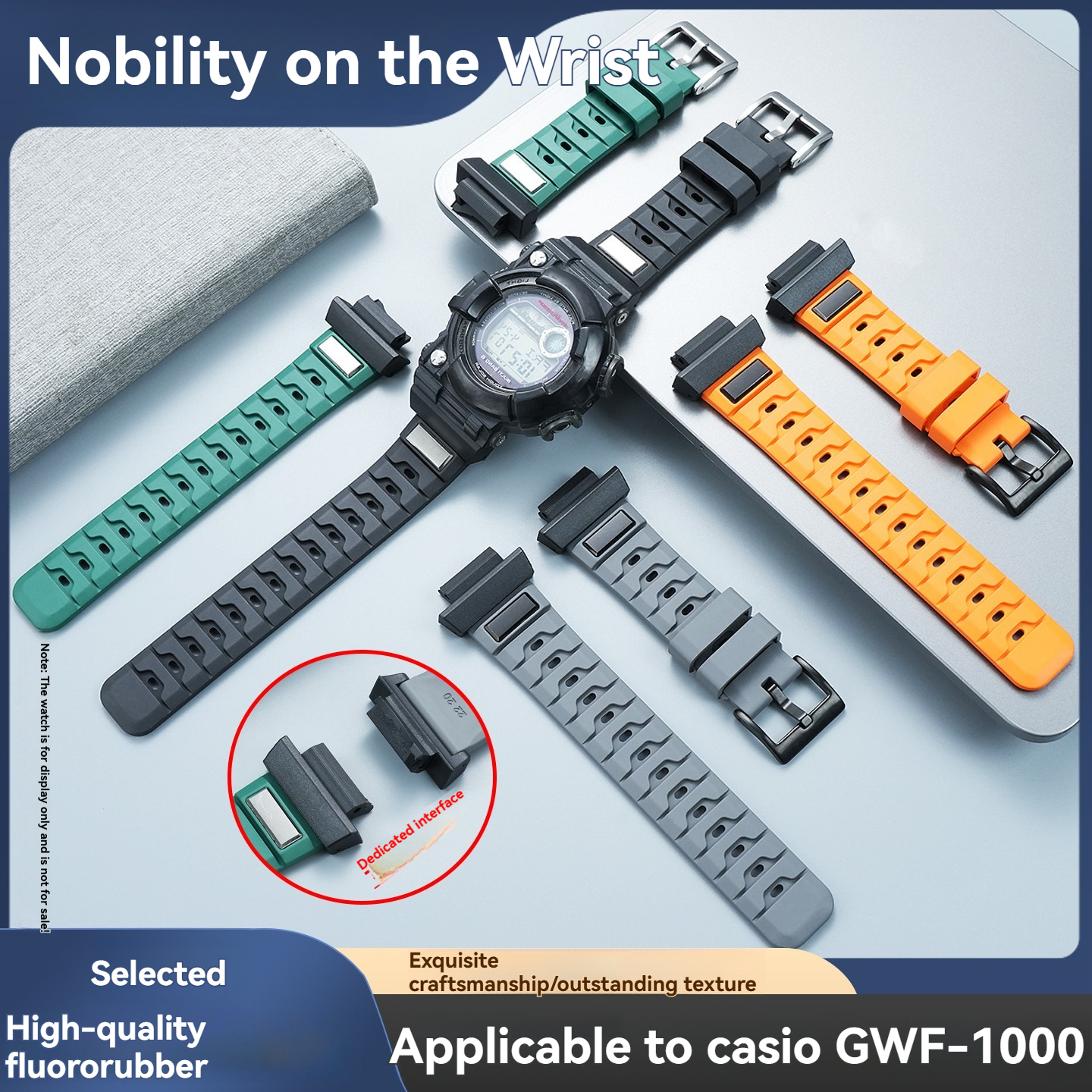 FKM Rubber Dive Strap with Metal Adapter Kit for Casio GWF-1000 Frogman 5th Gen