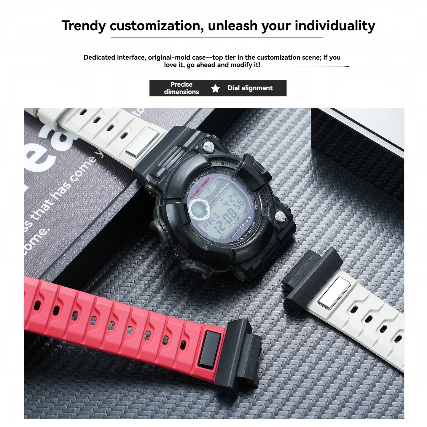 FKM Rubber Dive Strap with Metal Adapter Kit for Casio GWF-1000 Frogman 5th Gen