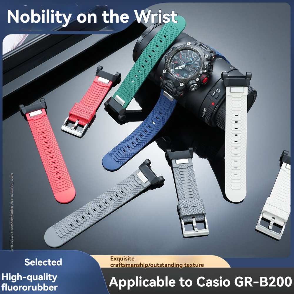 FKM Rubber Watch Band with Metal Adapter Kit for Casio GR-B200 Gravitymaster