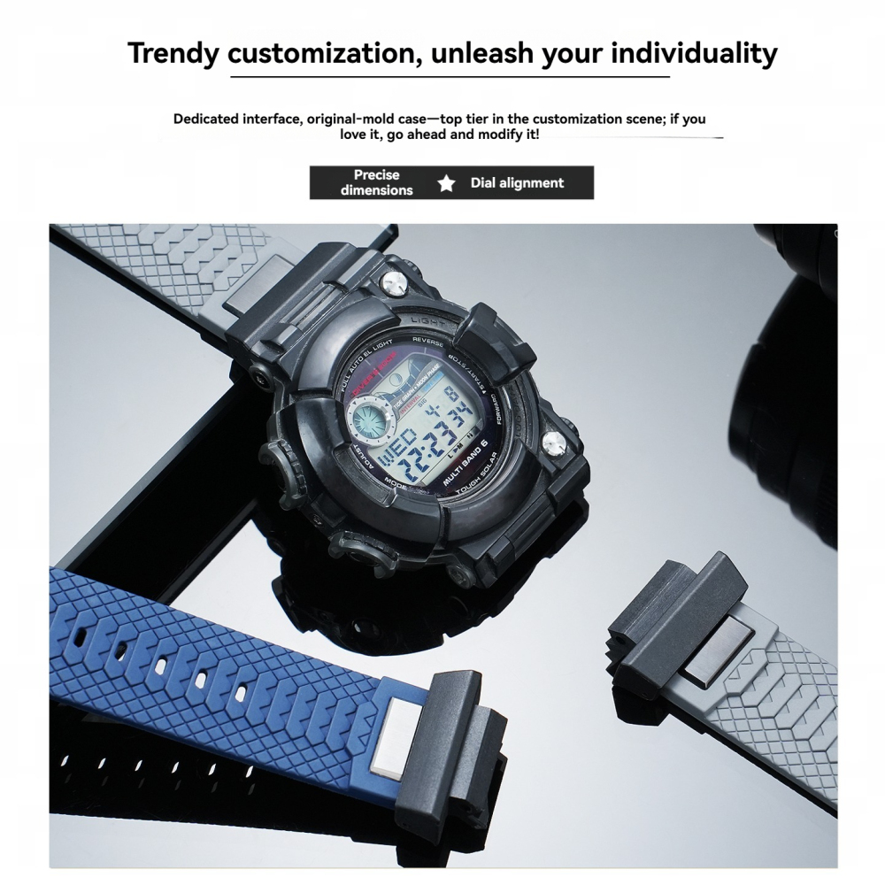 FKM Rubber Dive Strap with Metal Adapter Kit for Casio GWF-1000 Frogman 5th Gen