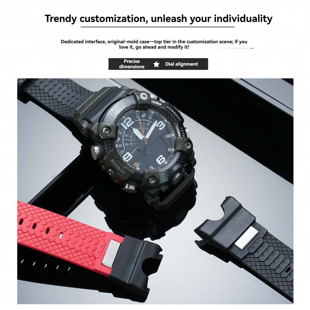 FKM Rubber Watch Band with Metal Adapter Kit for Casio GG-B100 Mudmaster 3rd Gen