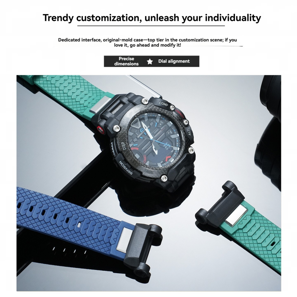 FKM Rubber Watch Band with Metal Adapter Kit for Casio GR-B200 Gravitymaster