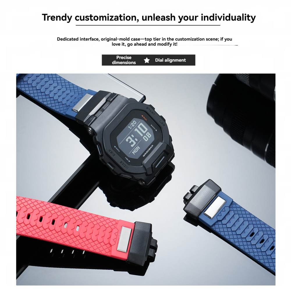 Fluoroelastomer FKM Rubber Watch Band for Casio GBD-200 G-SQUAD