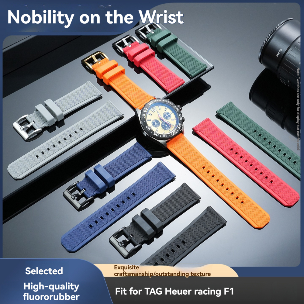 20/22mm Textured FKM Rubber Watch Band for TAG Heuer / Omega / Huawei