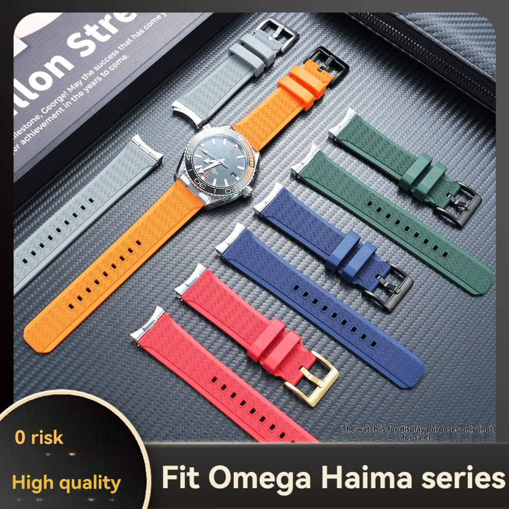 20/21/22mm Curved End FKM Rubber Watch Band for Omega Seamaster 300 / Planet Ocean 600