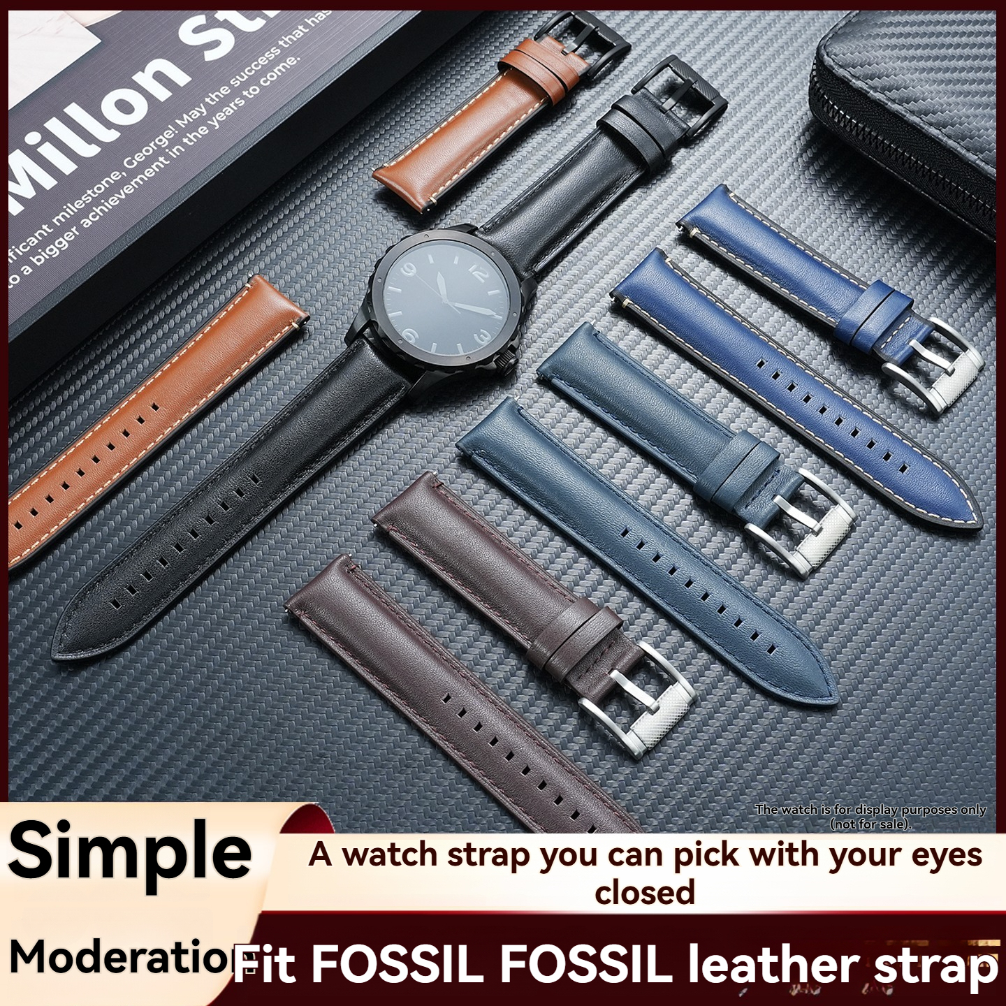 22mm Genuine Leather Watch Band for Fossil Grant FS4735 / FS4812 / ME3052 / ME3054