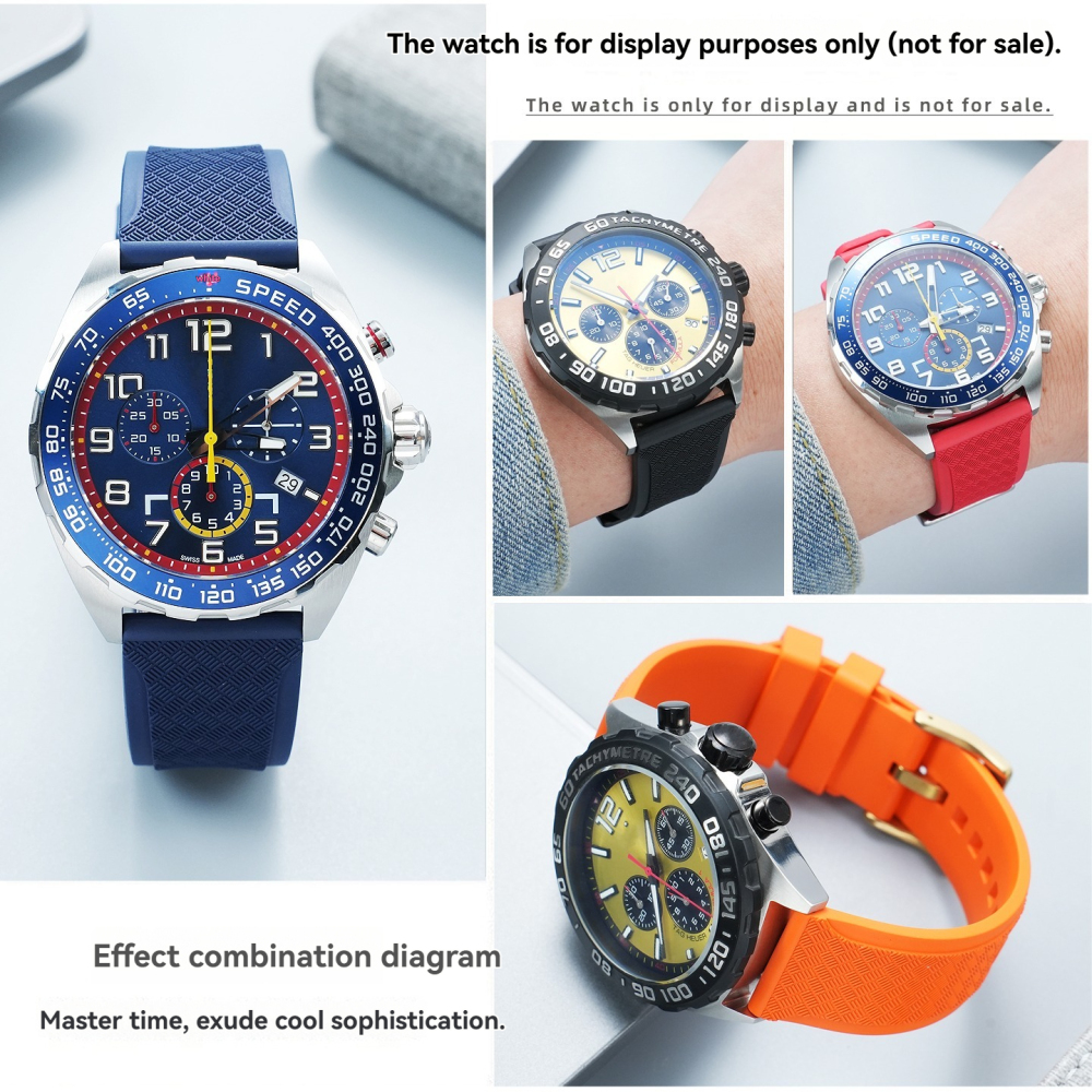 20/22mm Textured FKM Rubber Watch Band for TAG Heuer / Omega / Huawei