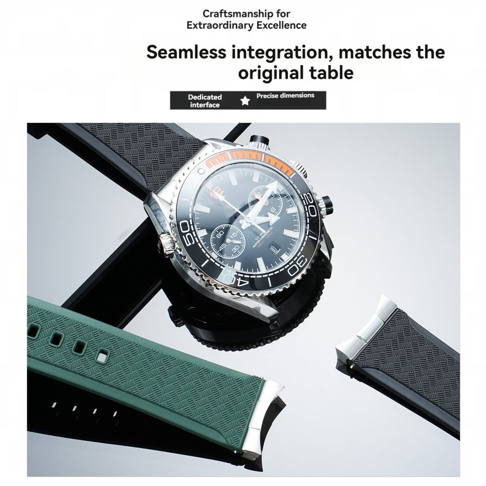 20/21/22mm Curved End FKM Rubber Watch Band for Omega Seamaster 300 / Planet Ocean 600