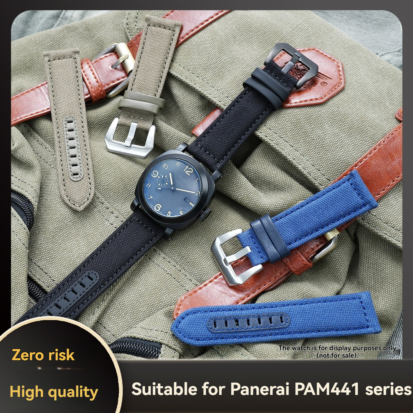 24mm Nylon & Leather Hybrid Watch Band for Panerai PAM111 / PAM441