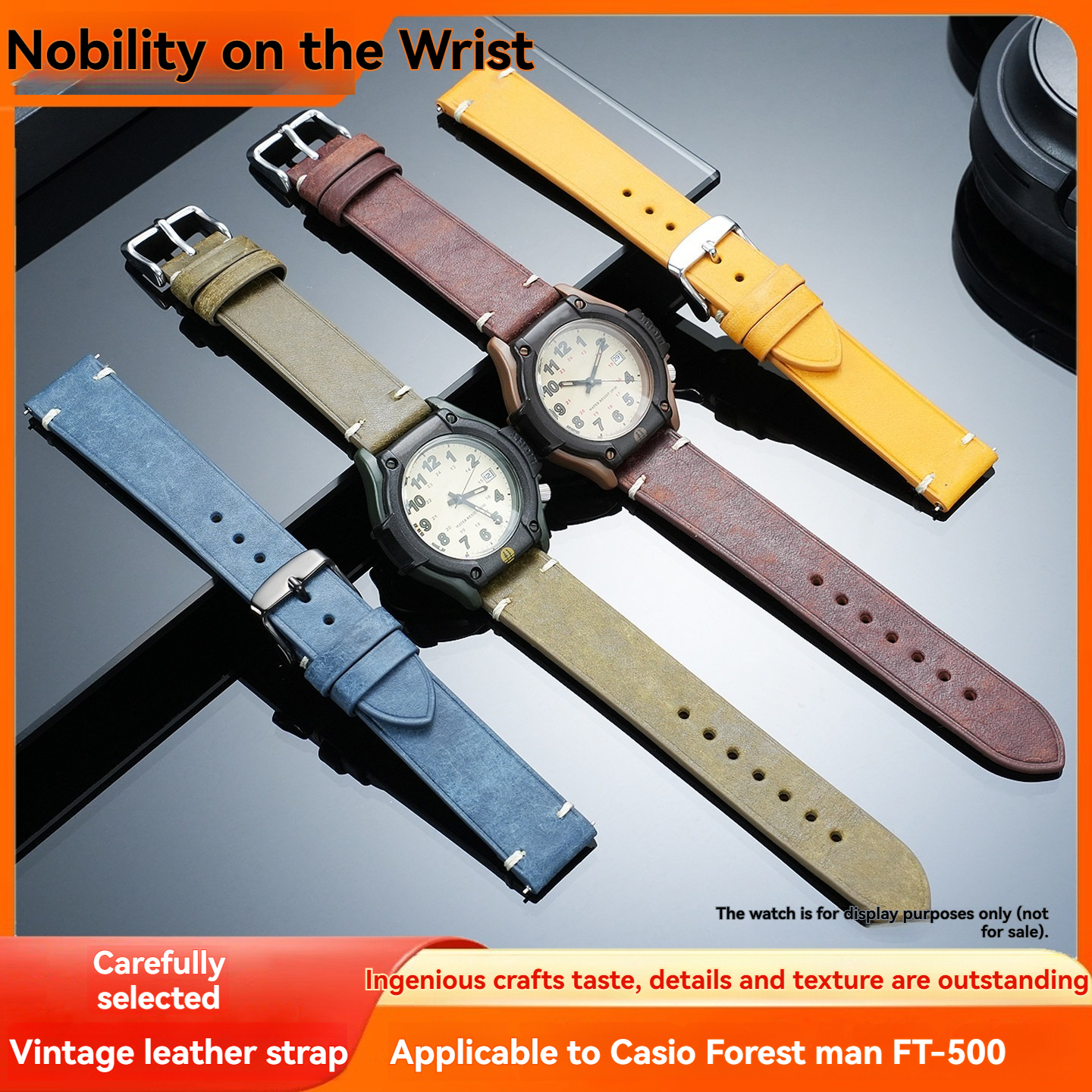 Quick Release Vintage Leather Watch Band for Casio Forester FT-500WC