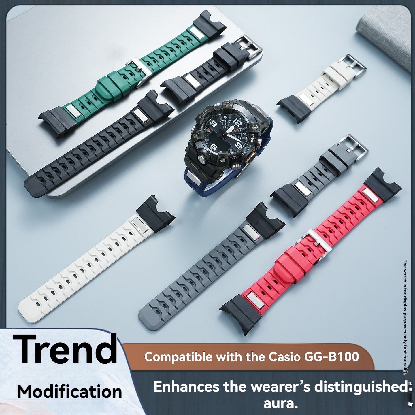 FKM Rubber Watch Band with Metal Adapter Kit for Casio GG-B100 Mudmaster