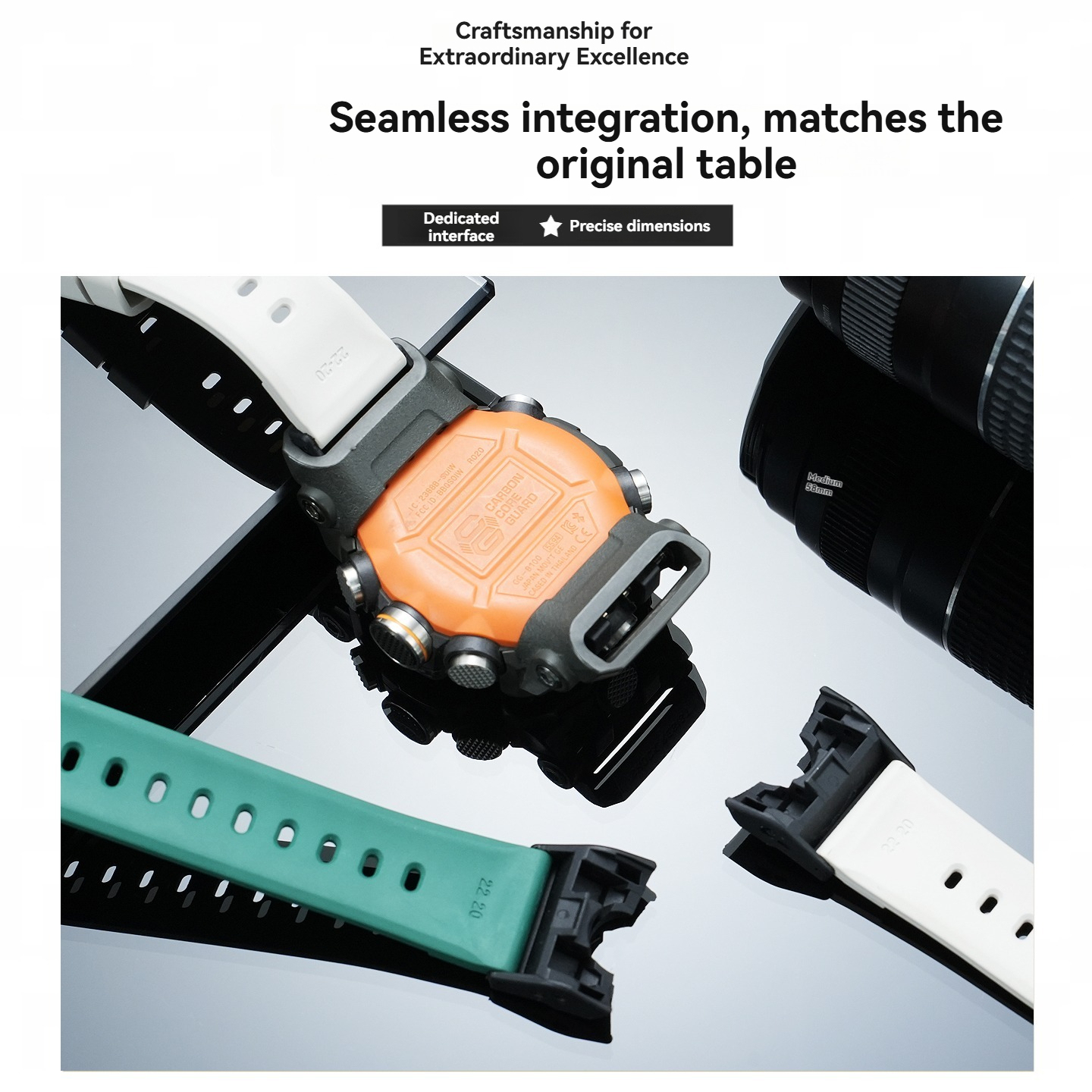 FKM Rubber Watch Band with Metal Adapter Kit for Casio GG-B100 Mudmaster
