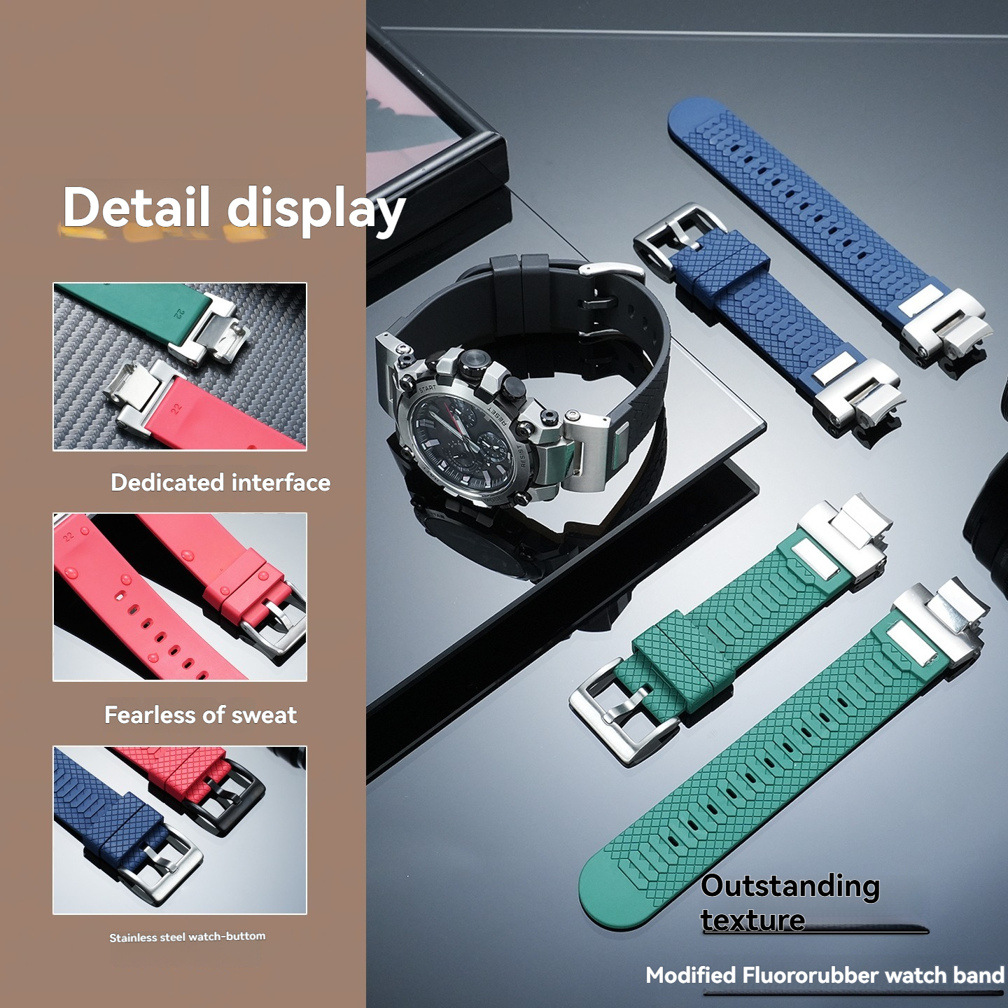 FKM Rubber Watch Band for Casio MTG-B3000