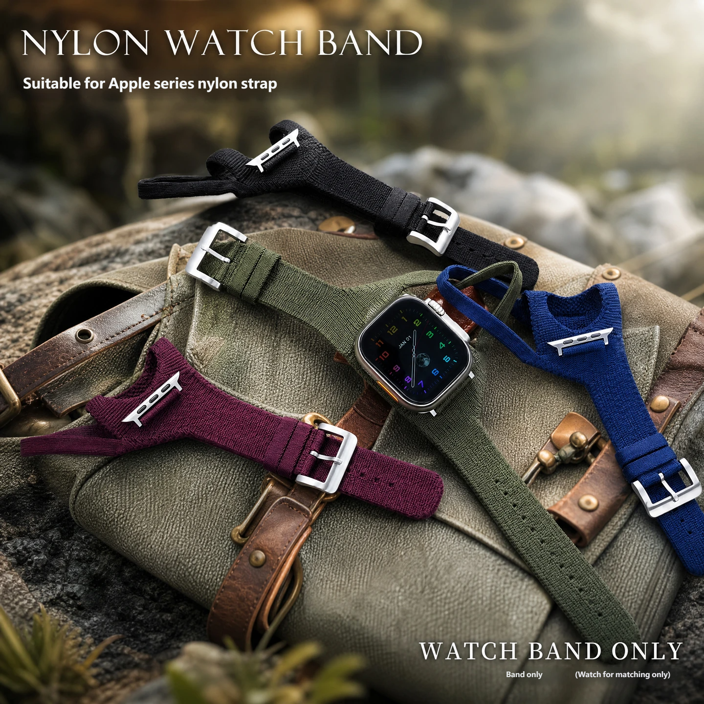 Suitable for Apple Watch Series 9, 8, 7 and 6 nylon sports straps