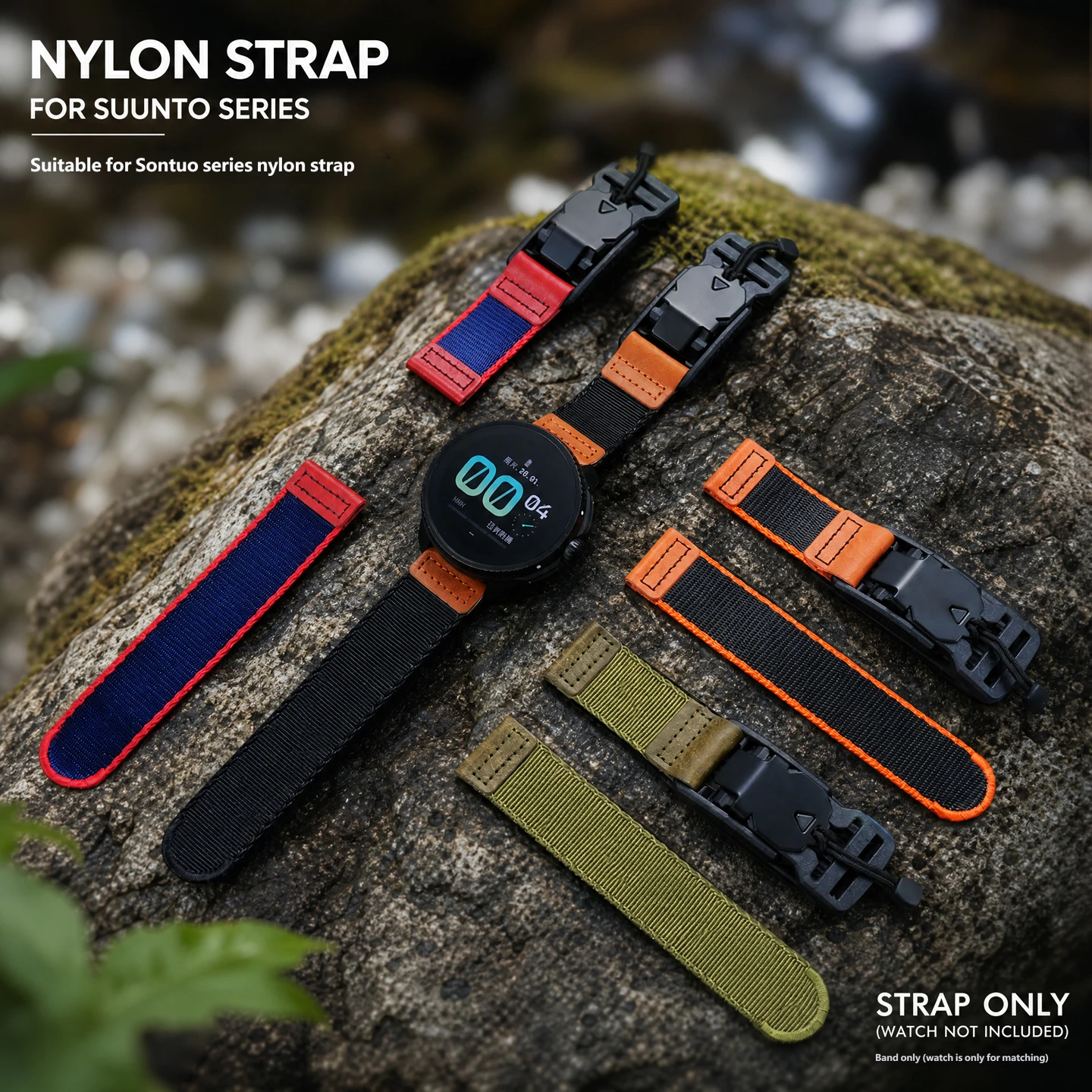 Magnetic nylon watch strap, 22 mm, compatible with Suunto 9 PEAK/9 PEAK PRO