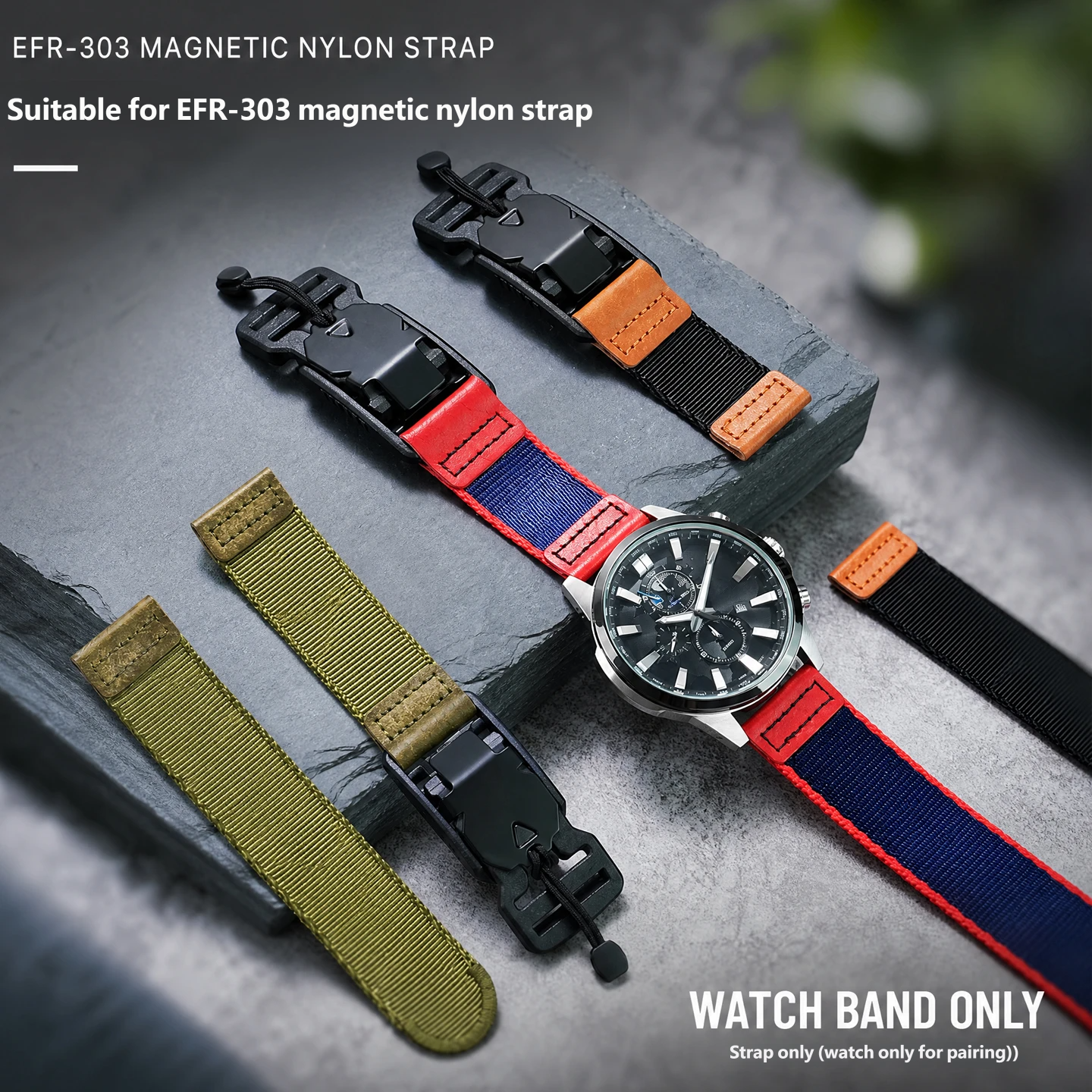 Compatible with Casio EFR-303L/303D EQB-501 nylon watch strap, 22 mm