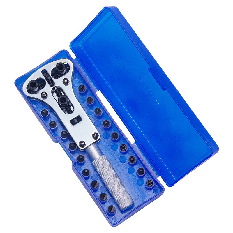 Silver opener in blue storage case