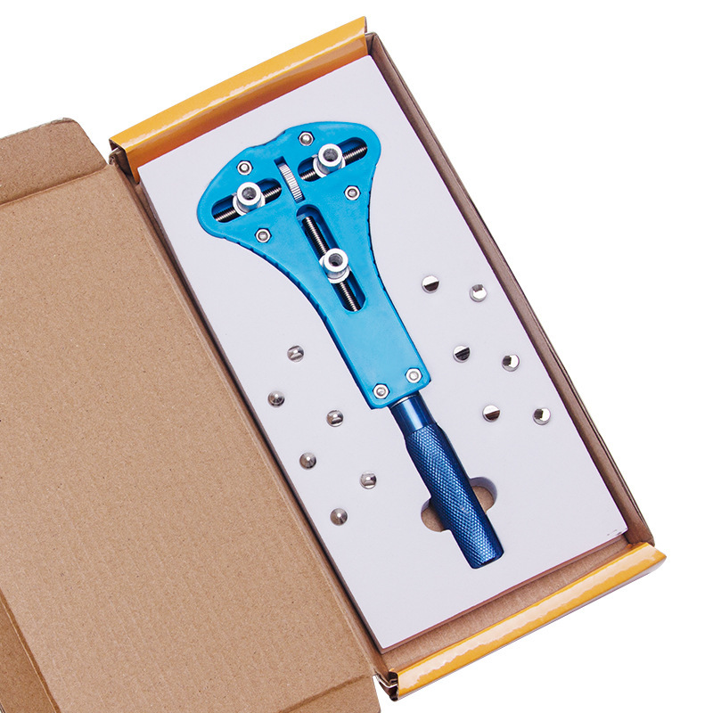 Blue watch case back opener with handle