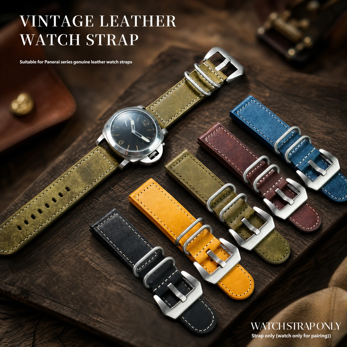 Vintage leather watch strap compatible with the Panerai PAM111 441, 22/24 mm