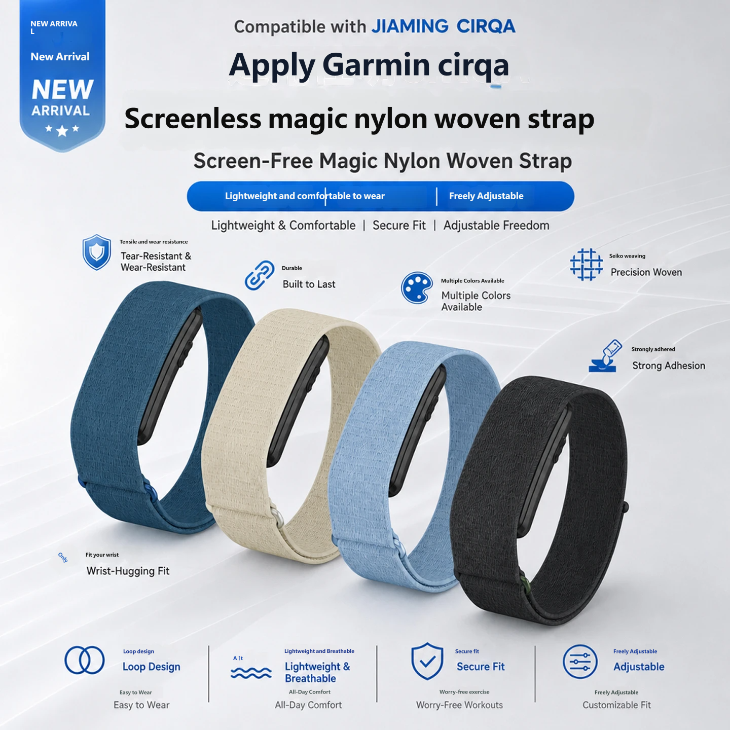 Compatible with the Garmin CIRQA wristband – nylon-woven loop strap