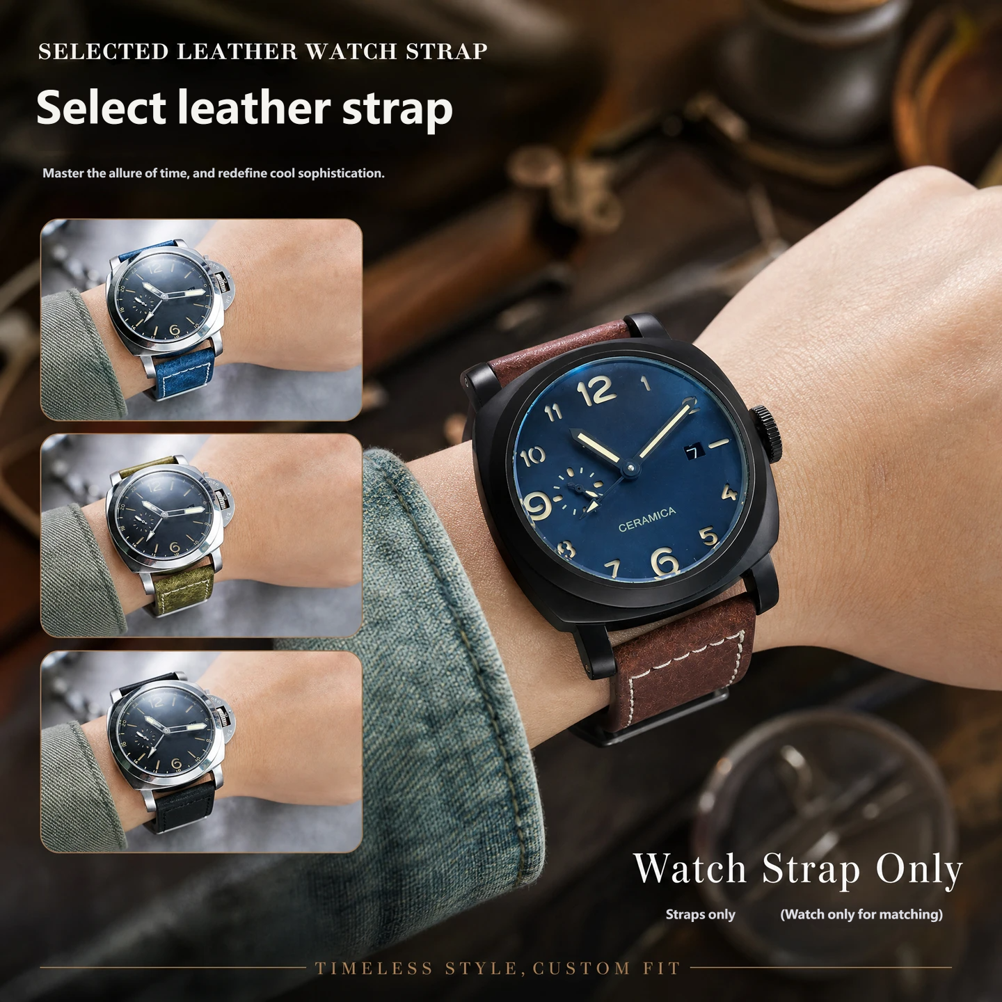 Vintage leather watch strap compatible with the Panerai PAM111 441, 22/24 mm