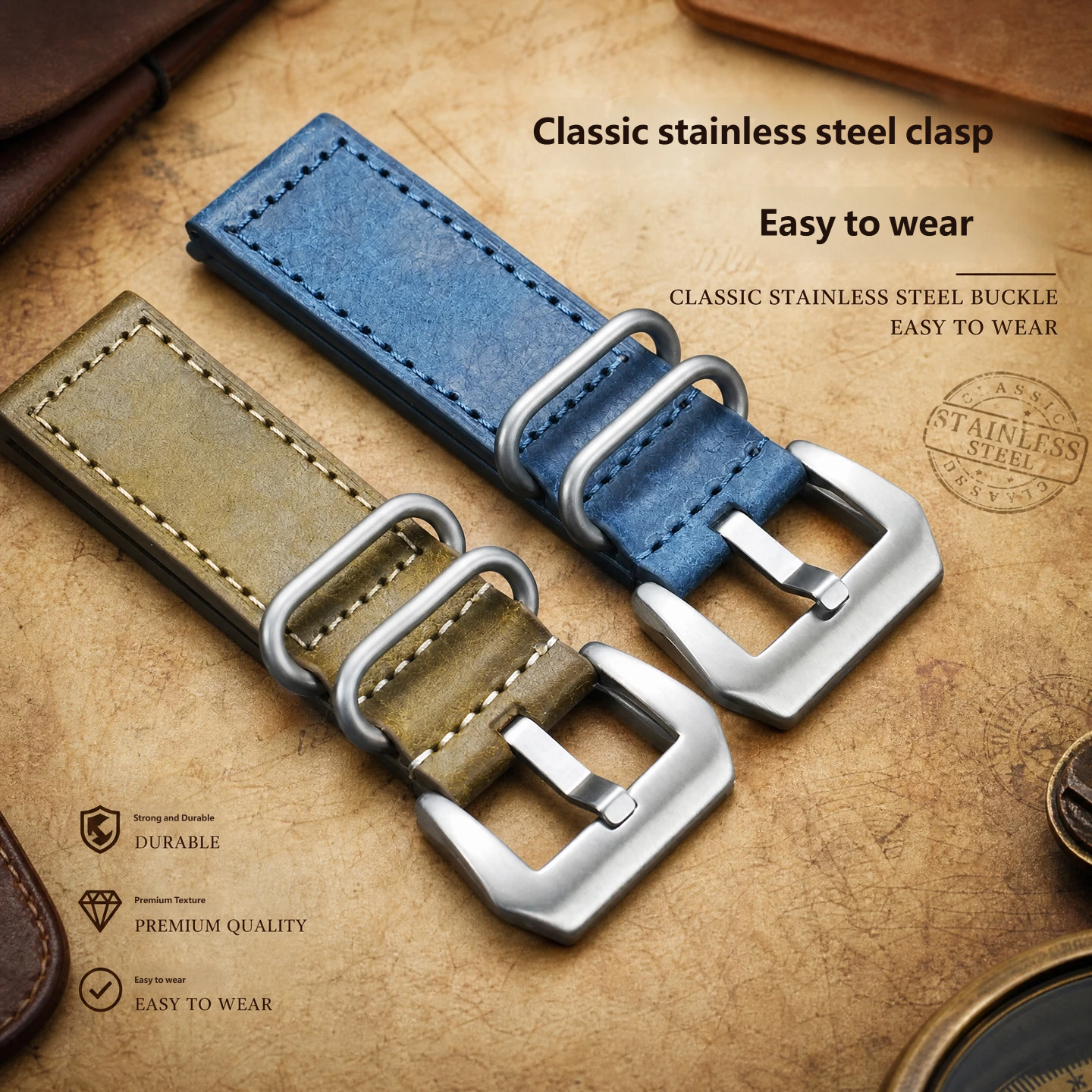 Vintage leather watch strap compatible with the Panerai PAM111 441, 22/24 mm