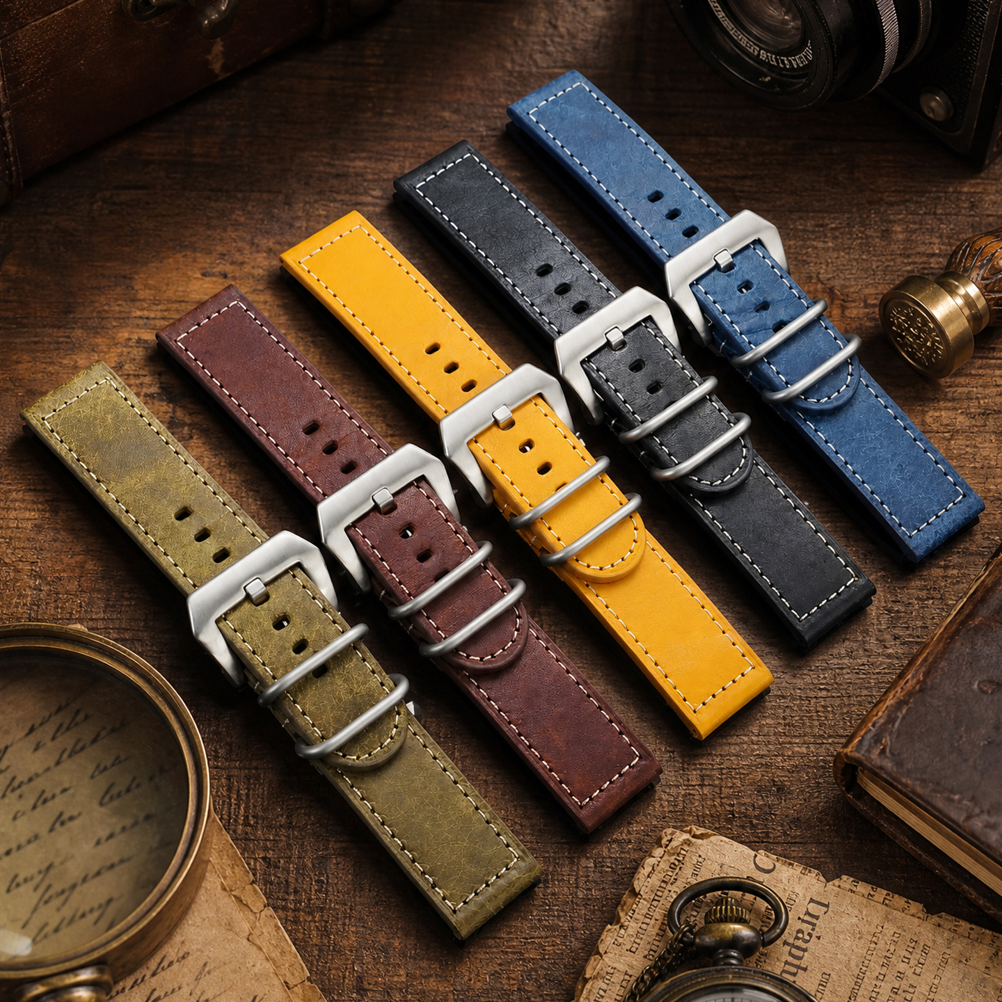 Vintage leather watch strap compatible with the Panerai PAM111 441, 22/24 mm