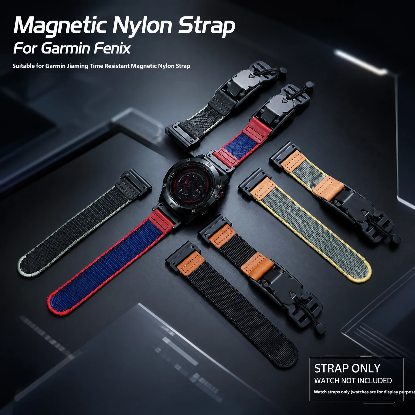 Compatible with Garmin Fenix 7X/5X/6X nylon watch straps, 26mm