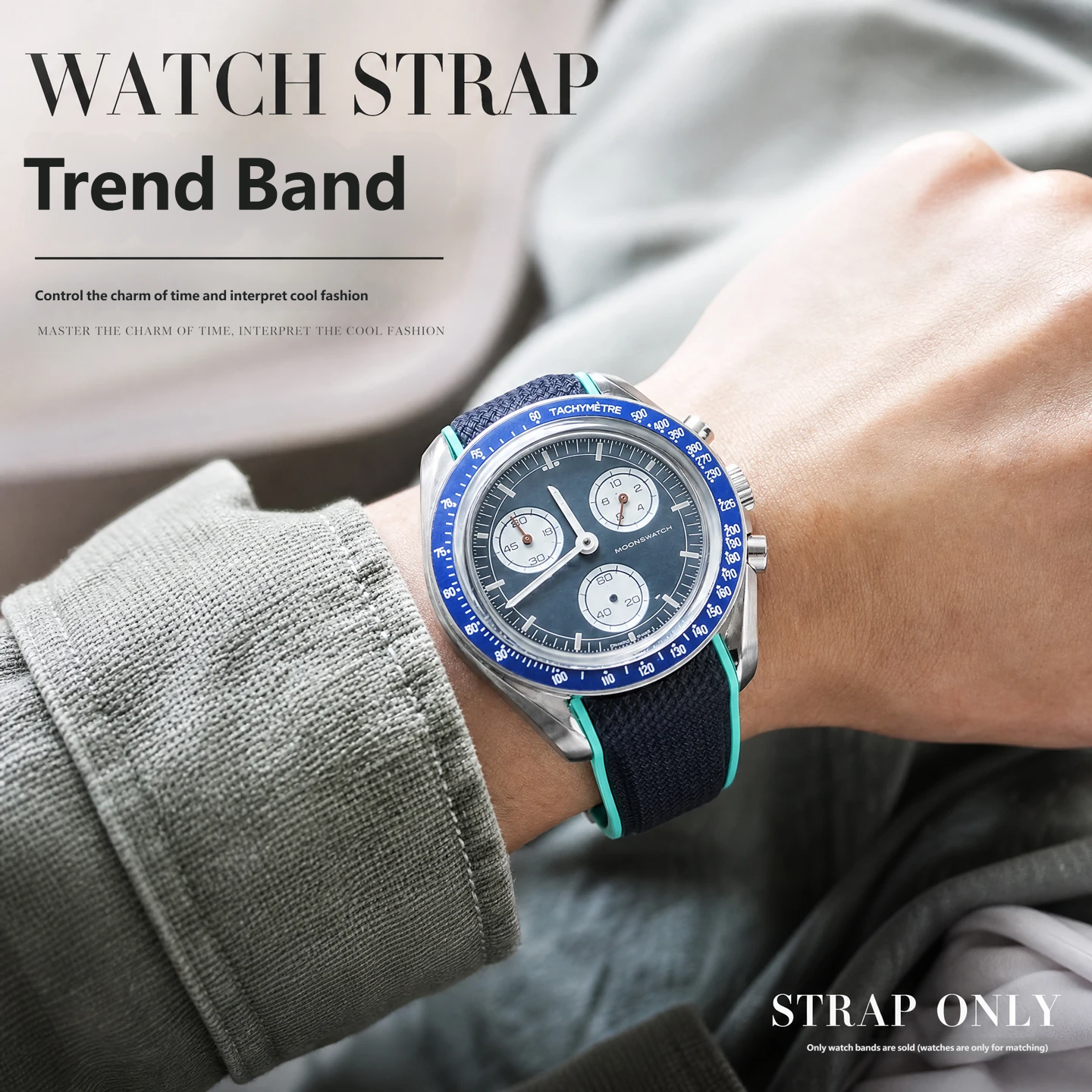Compatible with the Swatch x Omega Planet Speedmaster customised stainless steel case and silicone strap set