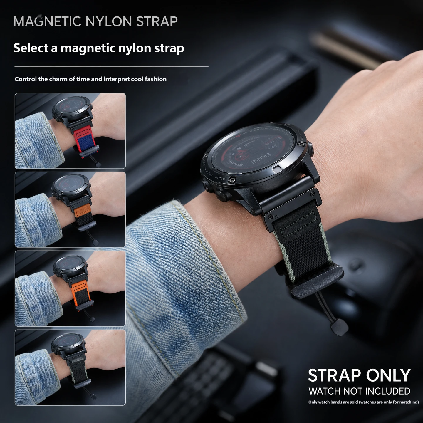 Compatible with Garmin Fenix 7X/5X/6X nylon watch straps, 26mm