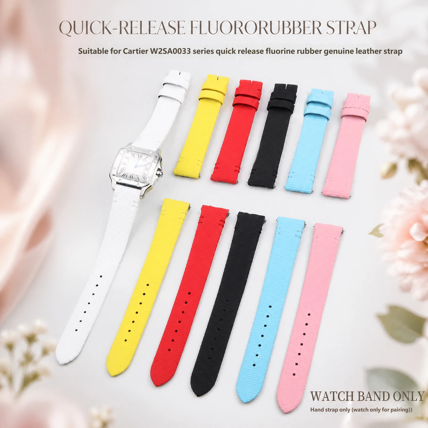 Quick-release fluororubber strap, 16 mm, compatible with the Cartier Santos W2SA0033 series