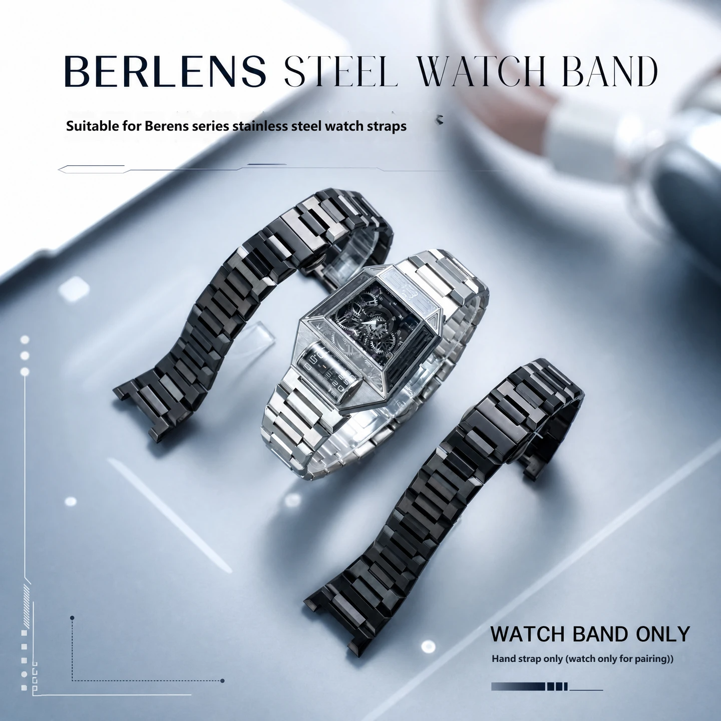 Suitable for BEHRENS Orion one stainless steel watch straps, 25 × 15 mm