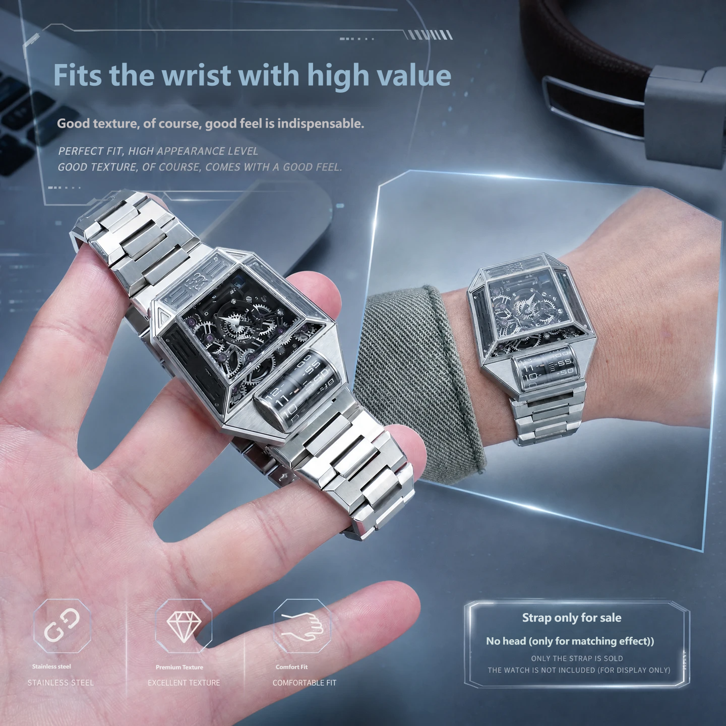 Suitable for BEHRENS Orion one stainless steel watch straps, 25 × 15 mm
