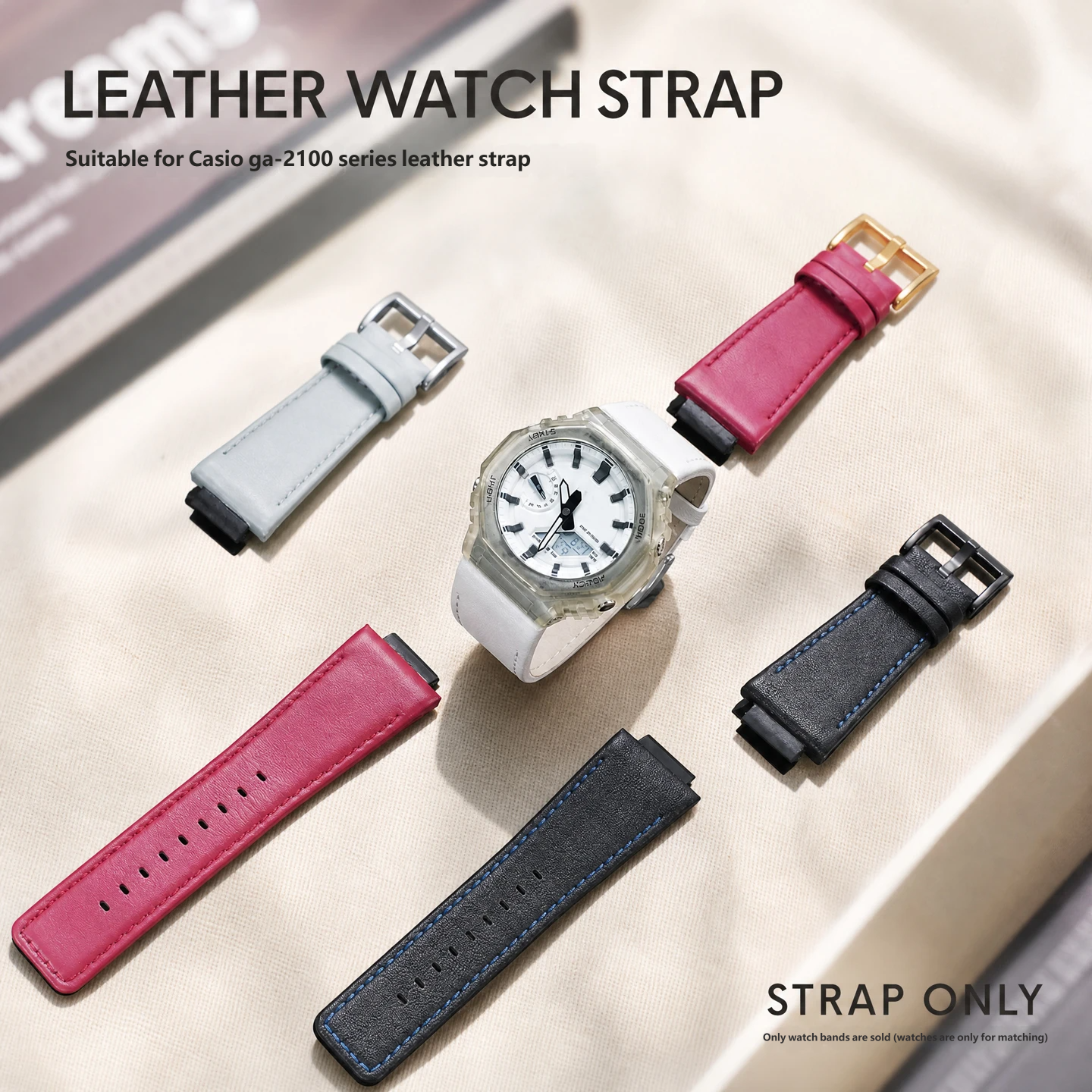 Genuine leather watch strap, 16 mm, compatible with the Casio Farmhouse Oak GA-2100/2110 series