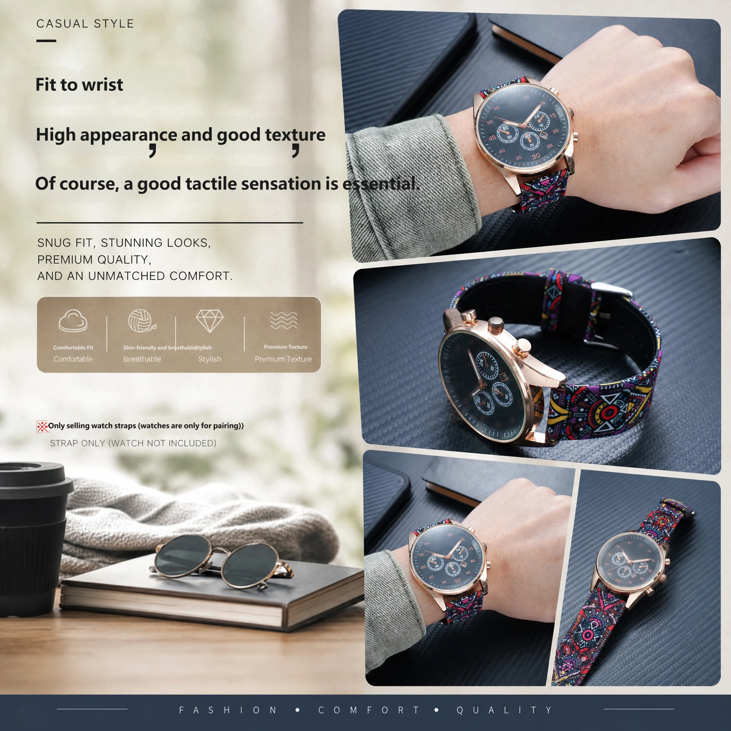 23mm nylon canvas watch strap compatible with Armani AR-5905, AR-5890 and AR-5906 models