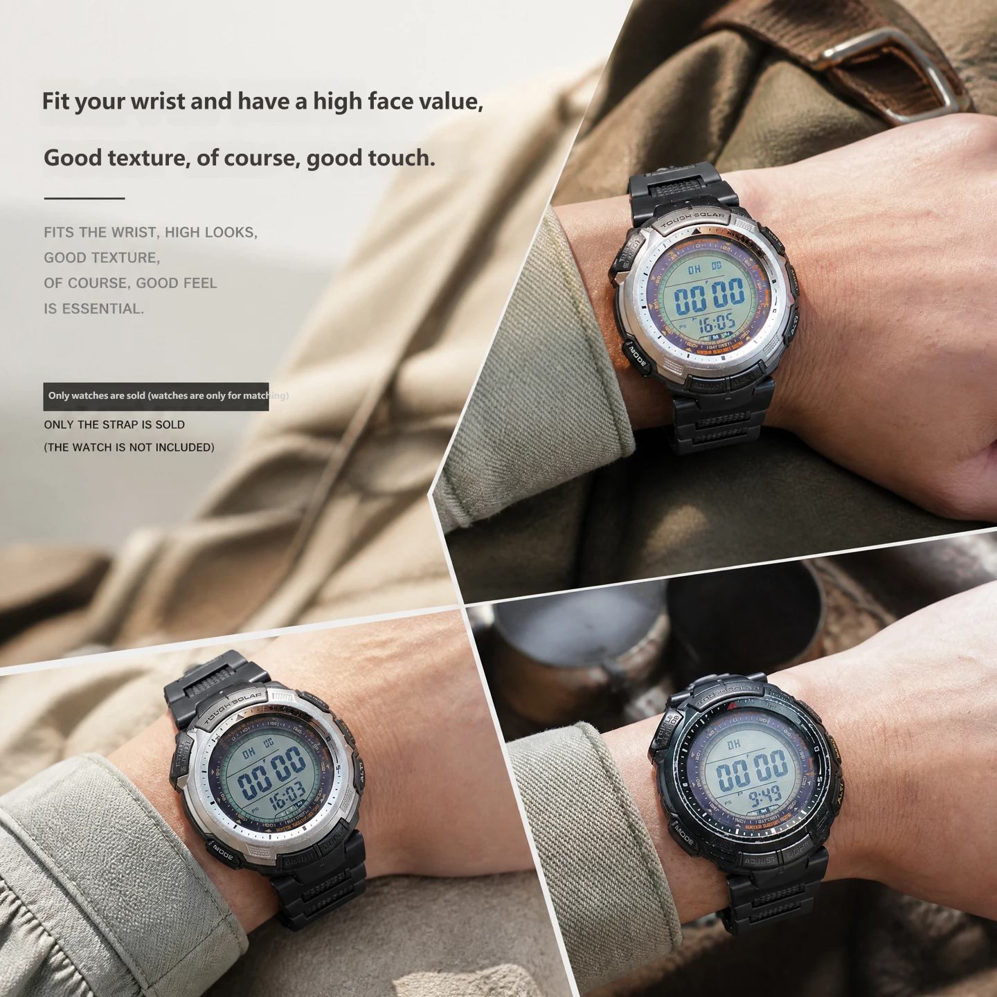 Suitable for Casio PROTREK watches PRG-110T/Y and PRW-1300Y: aftermarket plastic and steel watch strap, 26 × 13 mm