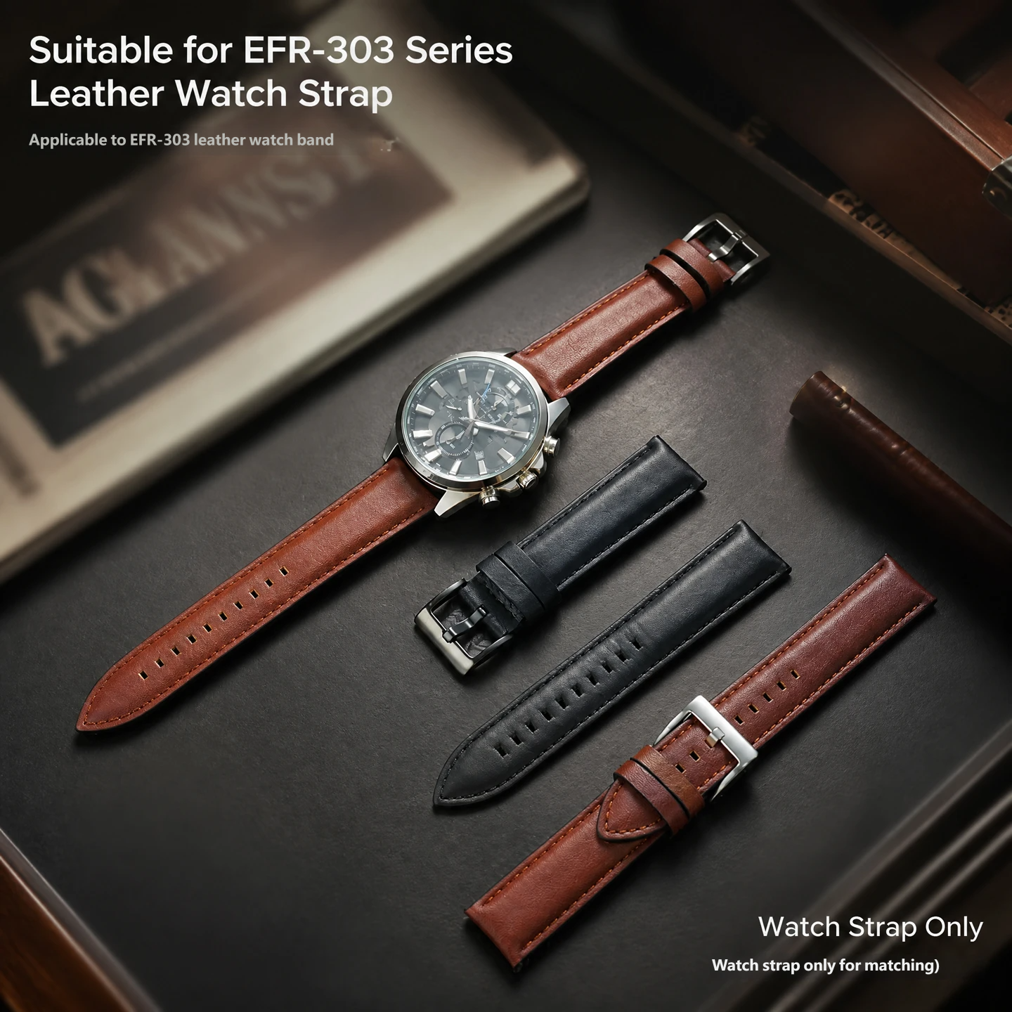 Compatible with the Casio Earth Heart EFR-303 Swordfish MDV-106 vintage genuine leather watch strap, 22mm