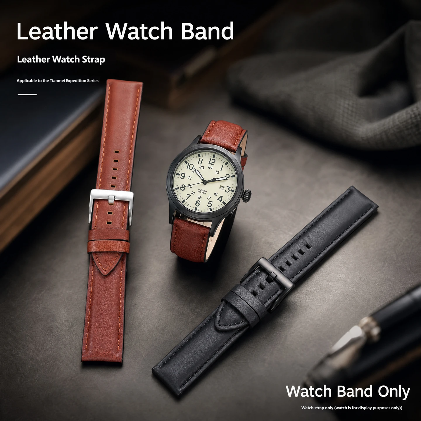 Genuine leather watch strap compatible with the Tianmeishi Expedition Series T49905, T49963 and TW2V40500