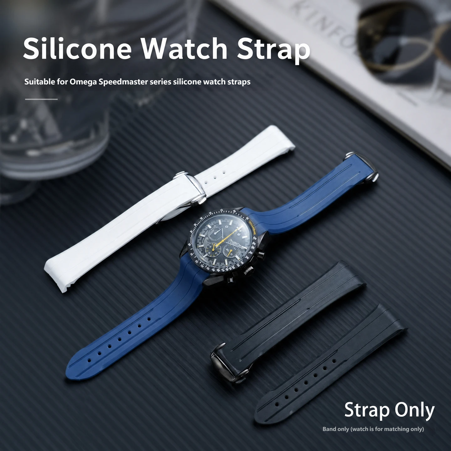 Compatible with the Omega Speedmaster ‘Dark Side of the Moon’ 311.92.44, 21mm silicone strap