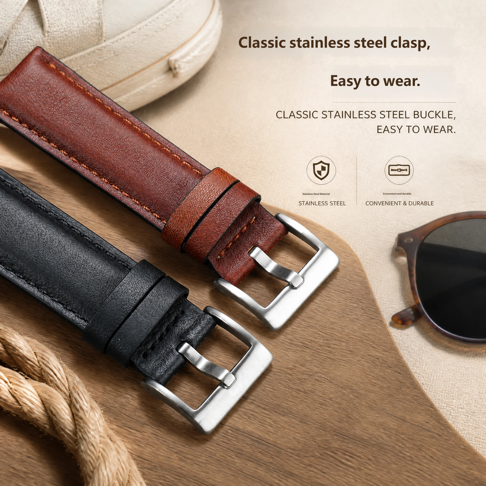 Compatible with the Casio Earth Heart EFR-303 Swordfish MDV-106 vintage genuine leather watch strap, 22mm