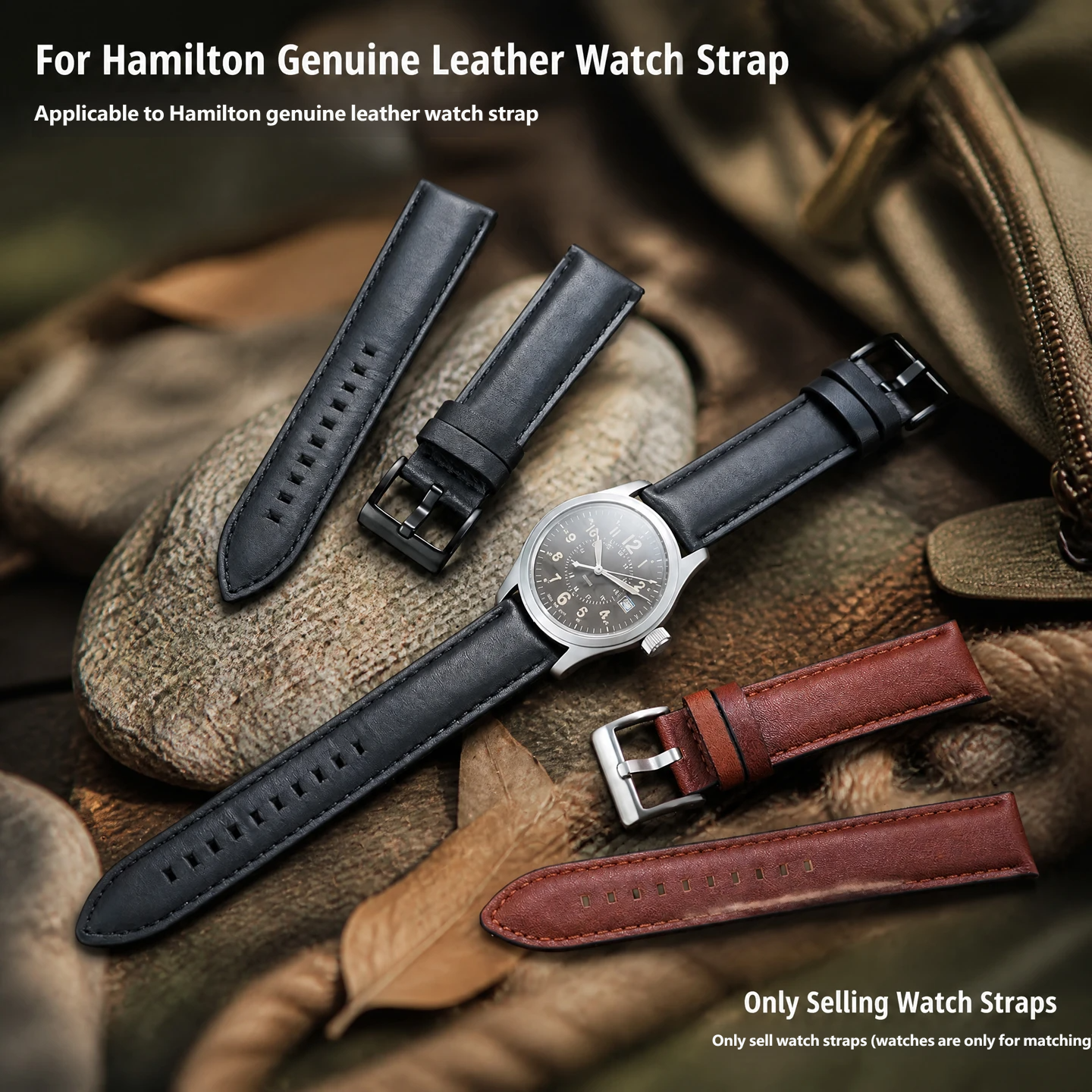 Compatible with Hamilton Khaki Aviation Field Series vintage genuine leather watch straps, 20–22 mm